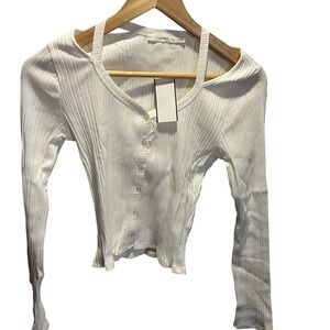 Lush Off White Ribbed Knit Cutout‎ Shoulder Button Front Cardigan Y2K New S